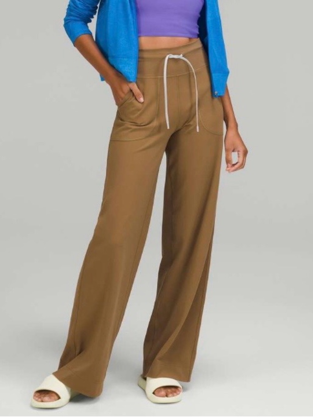 Lululemon Throwback Still Pants Artifact Tan Wide Leg Drawstring Women’s 10
